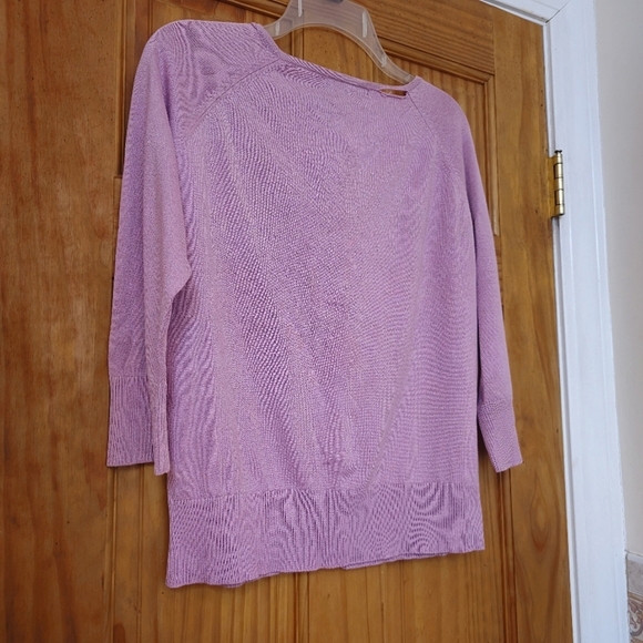 August Silk Knit Women's Lilac Snap Front 3/4 Sleeve Cardigan Sweater - Picture 9 of 13